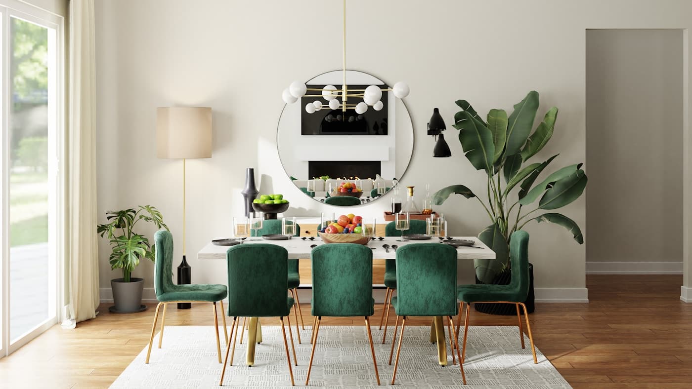 Scandinavian dining table with wooden chairs